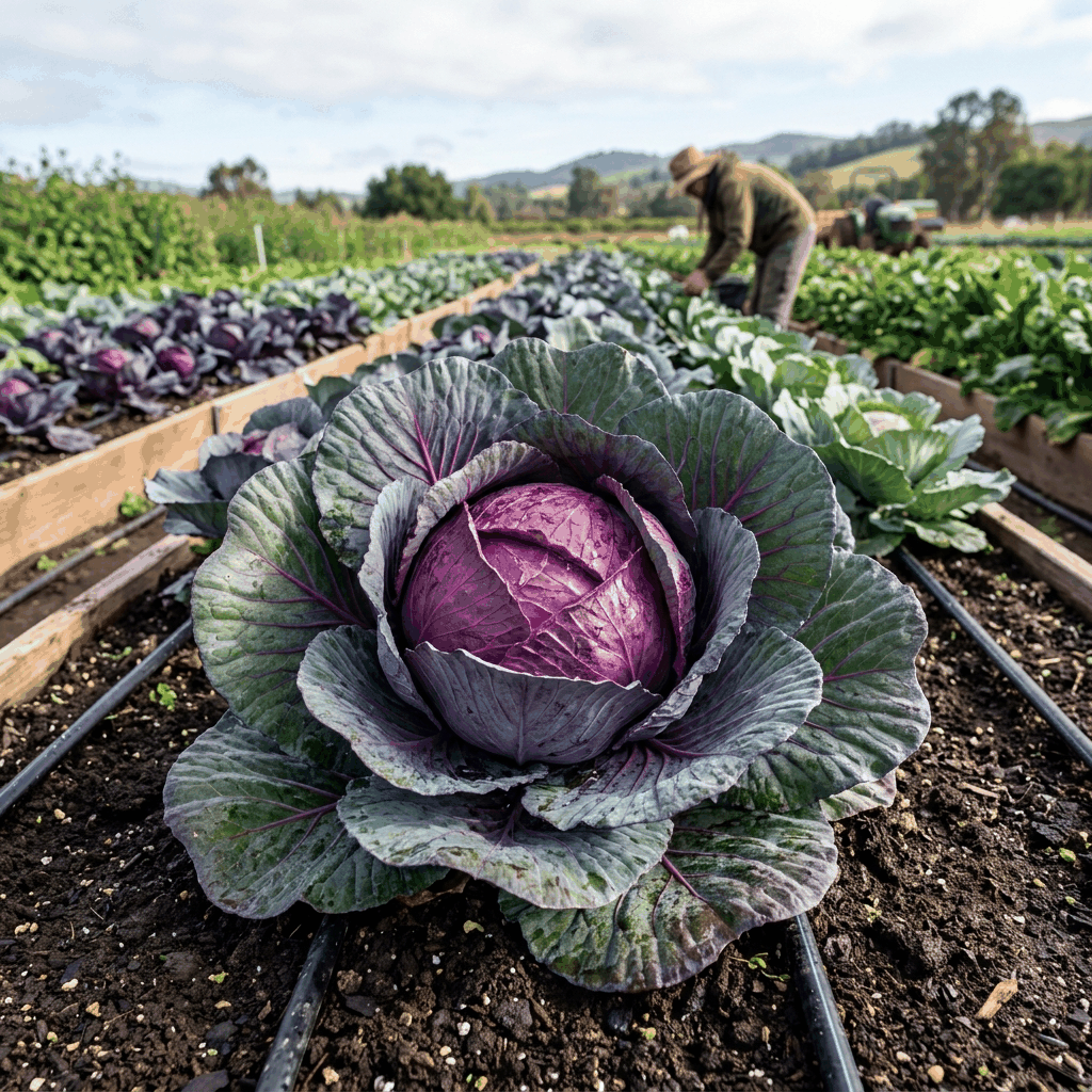 Red Cabbage grown in Walk-In Tunnels